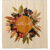Hallo Herfst Script Bloemrijke Aquarel Herfst Douchegordijn (Voorkant)