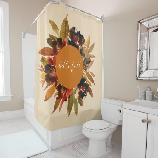 hallo Herfst Script Floral Waterverf herfst Douchegordijn (In situ)