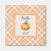 Hallo Herfst Sinaasappel Rustic Plaid en pompoen Magneet (Voorkant)