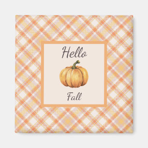Hallo Herfst Sinaasappel Rustic Plaid en pompoen Magneet