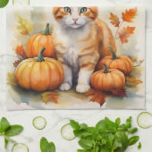 Hallo Herfst Sinaasappel Tabby Keuken Handdoek (Gevouwen)