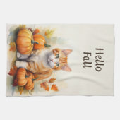 Hallo Herfst Sinaasappel Tabby Keuken Handdoek (Horizontaal)