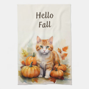 Hallo Herfst Sinaasappel Tabby Keuken Handdoek