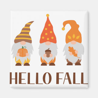 hallo Herfst. Stomme cartoon herfstgnomen. Magneet