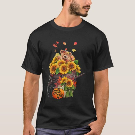 hallo Herfst Teddy Bear in zonnebloemen T-shirt (Voorkant)