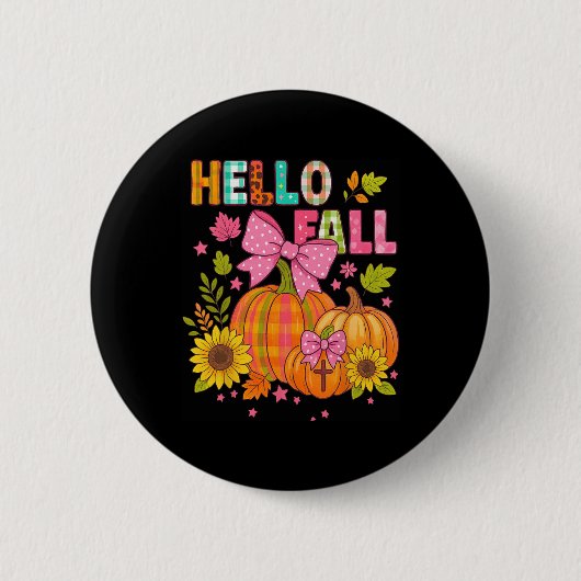 Hallo Herfst Thanksgiving Coquette Boho Bloemstuk Ronde Button 5,7 Cm (Voorkant)