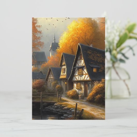 Hallo Herfst Tudor Style Home Waterside Path Kaart (Staand voorkant)
