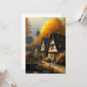 Hallo Herfst Tudor Style Home Waterside Path Kaart (Voorkant / Achterkant in situ)