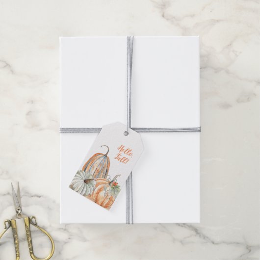 hallo Herfst Waterverf Pumpkins Cadeaulabel (Met Touw)