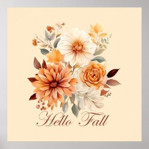 Hallo herfst Waterverf wilde bloemen bladeren herf Poster