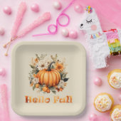 Hallo Herfst waterverf wilde bloemen herfstbladere Papieren Bordje (Feest)