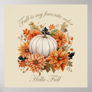 Hallo Herfst waterverf wilde bloemen herfstbladere Poster