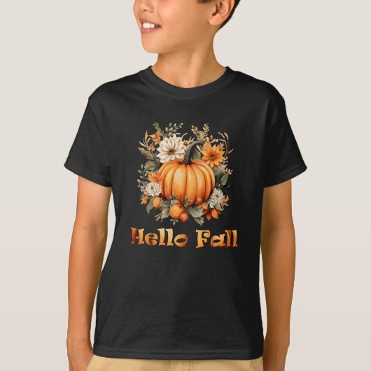Hallo Herfst waterverf wilde bloemen herfstbladere T-shirt (Voorkant)