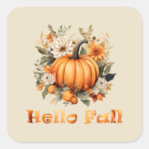Hallo Herfst waterverf wilde bloemen herfstbladere Vierkante Sticker