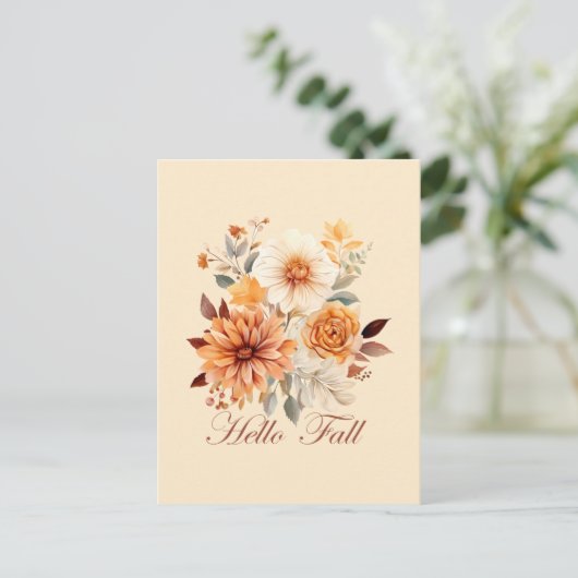 Hallo herfst Waterverf wilde bloemen verlaat herfs Briefkaart (Staand voorkant)