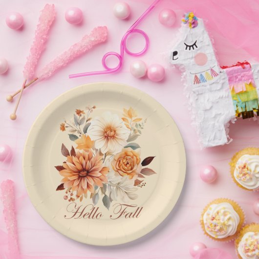 Hallo herfst Waterverf wilde bloemen verlaat herfs Papieren Bordje (Feest)