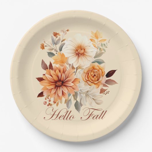 Hallo herfst Waterverf wilde bloemen verlaat herfs Papieren Bordje (Voorkant)