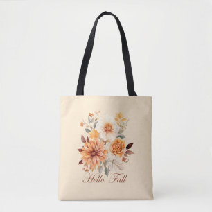 Hallo herfst Waterverf wilde bloemen verlaat herfs Tote Bag