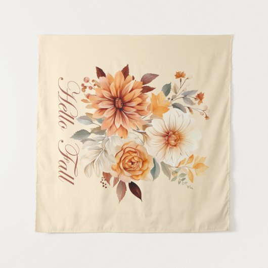 Hallo herfst Waterverf wilde bloemen verlaat herfs Wandkleed (Voorkant (horizontaal))