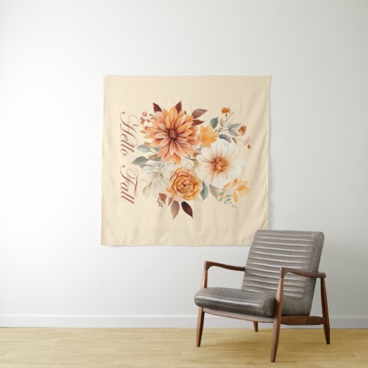 Hallo herfst Waterverf wilde bloemen verlaat herfs Wandkleed (In Situ (horizontaal))