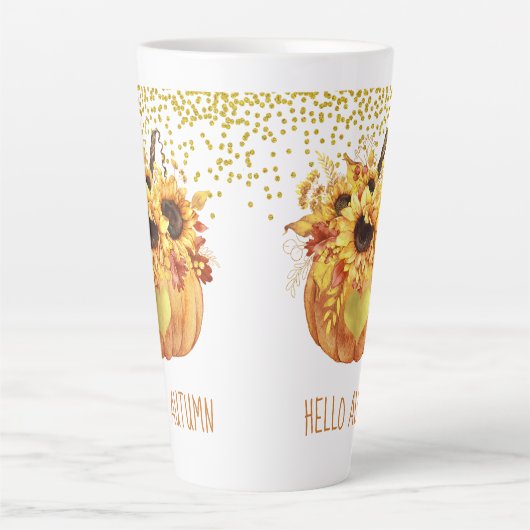 Hallo Herfst Waterverf Zonnebloem Pompoen Latte Mok (Voorkant)