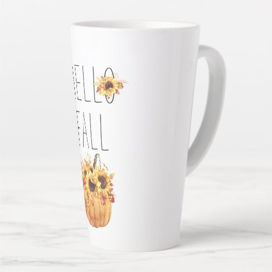 hallo Herfst Waterverf Zonnebloemen en pompoen Latte Mok (Rechterhoek)