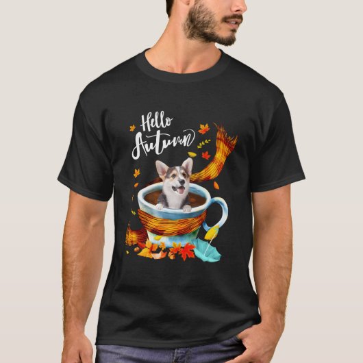 Hallo Herfst Welsh Corgi Dog Autumn Coffee T-shirt (Voorkant)