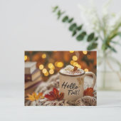 Hallo Herfst wenskaart met mok Briefkaart (Staand voorkant)