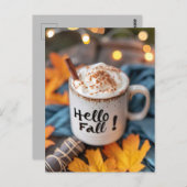 Hallo Herfst wenskaart met mok Briefkaart (Voorkant / Achterkant)