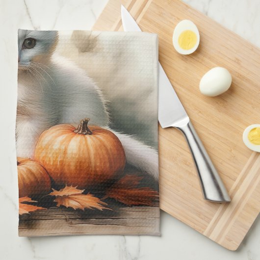 Hallo Herfst Witte Kitten Keuken Handdoek (Quarter Fold)