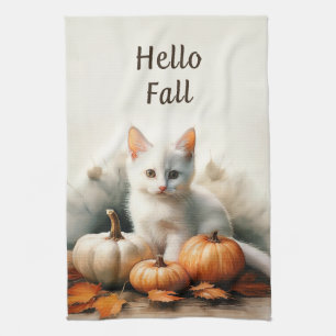 Hallo Herfst Witte Kitten Keuken Handdoek
