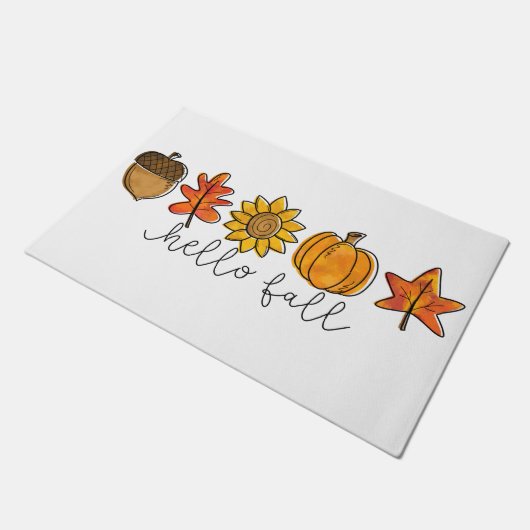 hallo Herfst Zonnebloembladeren en pompoen Deurmat (Schuin)