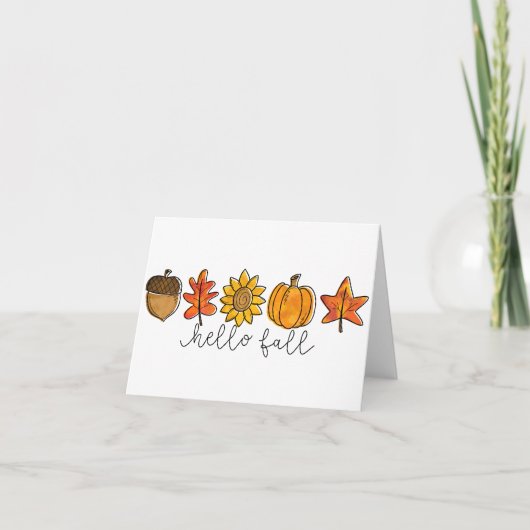 hallo Herfst Zonnebloembladeren en pompoen Kaart (Voorkant)