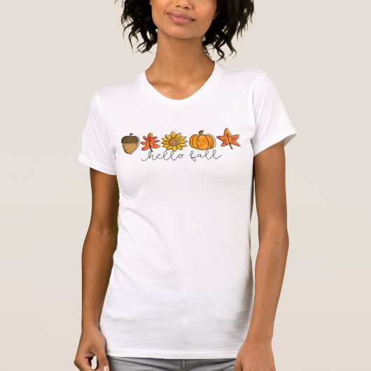 hallo Herfst Zonnebloembladeren en pompoen T-shirt (Voorkant)