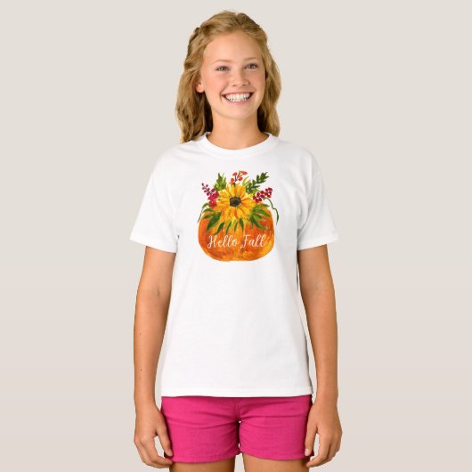 Hallo Herfst Zonnebloemen Pompoen Herfst Rustiek T-shirt (Voorkant volledig)
