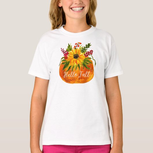 Hallo Herfst Zonnebloemen Pompoen Herfst Rustiek T-shirt (Voorkant)