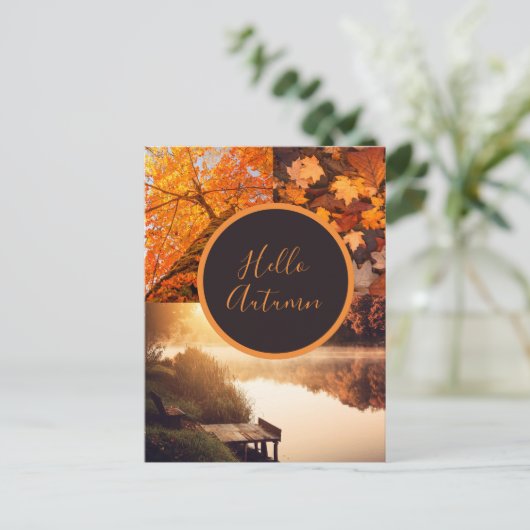 Hallo herfstbladeren bomen meer foto Thanksgiving Briefkaart (Staand voorkant)