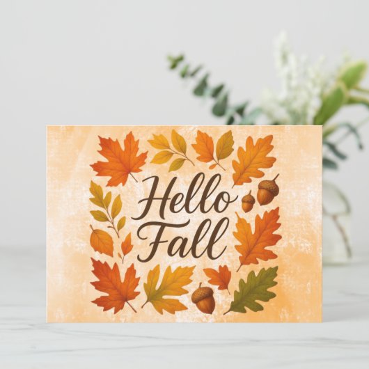 Hallo herfstbladeren en eikels kaart (Staand voorkant)