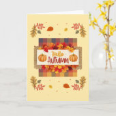 Hallo Herfstbladeren en Geruite Wenskaart Kaart (Gele Bloem)