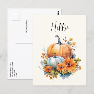 Hallo Herfstpompoenen met bloemen en bladeren Briefkaart