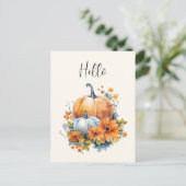 Hallo Herfstpompoenen met bloemen en bladeren Briefkaart (Staand voorkant)