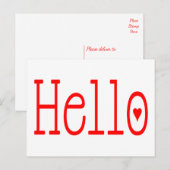 Hallo Hi Red Heart en White Love Briefkaart (Voorkant / Achterkant)
