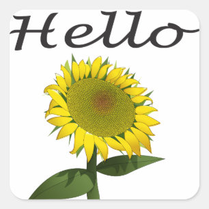 hallo / Hi Yellow Sunflower Floral Sticker / Label