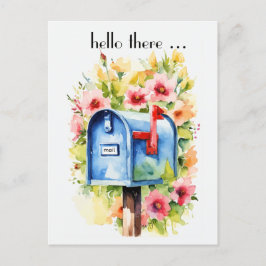 Hallo Hier | Mailbox en Bloemen Waterverf Briefkaart