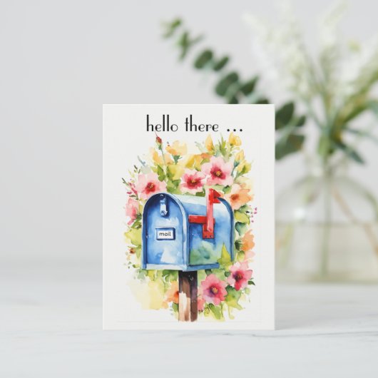 Hallo Hier | Mailbox en Bloemen Waterverf Briefkaart (Staand voorkant)