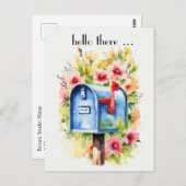 Hallo Hier | Mailbox en Bloemen Waterverf Briefkaart (Voorkant / Achterkant)
