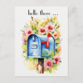 Hallo Hier | Mailbox en Bloemen Waterverf Briefkaart (Voorkant)