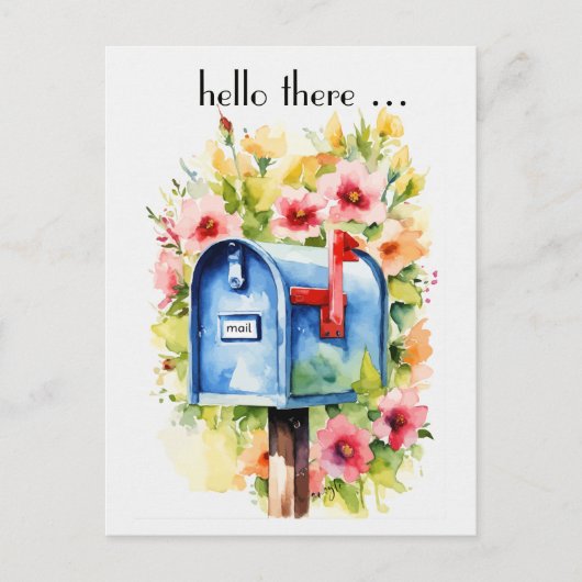 Hallo Hier | Mailbox en Bloemen Waterverf Briefkaart (Voorkant)