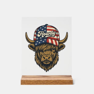 Hallo Highland Koe Patriottisch Vintage Westers On Acryl Bord