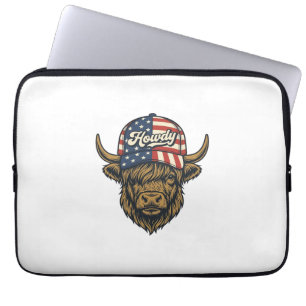 Hallo Highland Koe Patriottisch Vintage Westers On Laptop Sleeve
